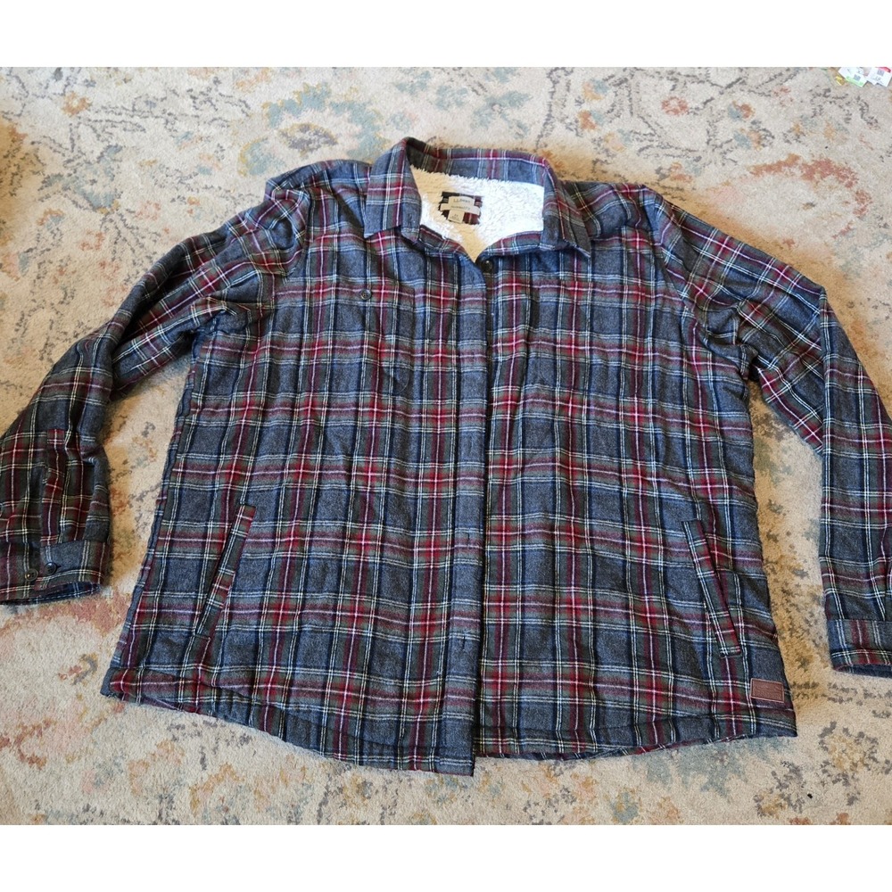 L.L. Bean Mens 2XL Plaid Flannel Sherpa Lined Relaxed Fit Scotch Jacket